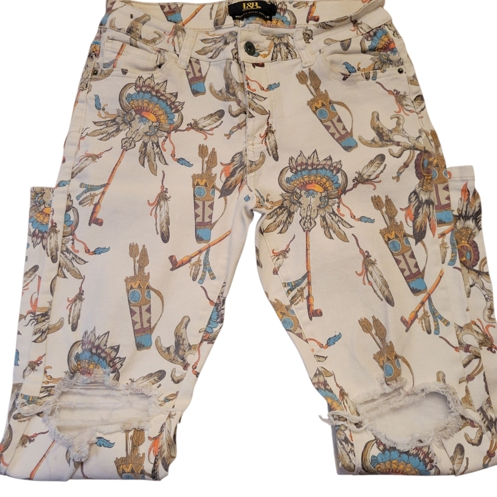 Lucky & Blessed Multicolor Patterned Cropped Jeans Size 8